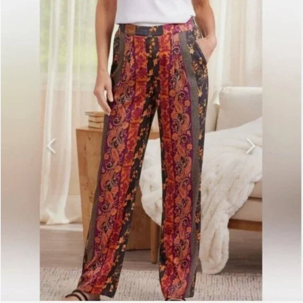 NWT Soft Surroundings Curio Wide Leg Full Length Floral Print Pants Women's P XL